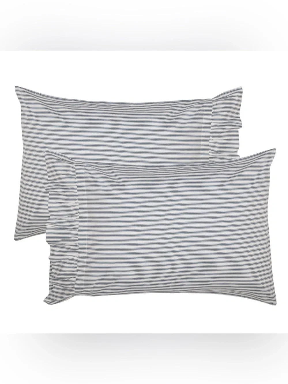 Modern Farmhouse Flare Ticking Stripe Pillowcases 100% Cotton - BLUE